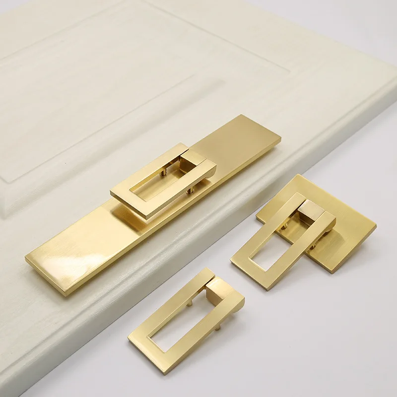 

New Chinese Cabinet Push Pull Door Handle Gold Imitation Copper Zinc Alloy Decorative Furniture Drawer Flush Handle Drawer Pulls