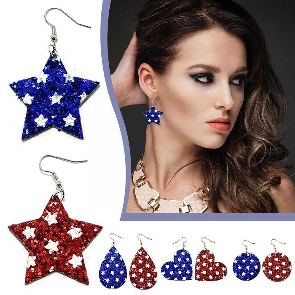 

Новые синие блестящие кожаные серьги со звездой и шевроном для женщин модные серьги на День Независимости ювелирные изделия U9I7