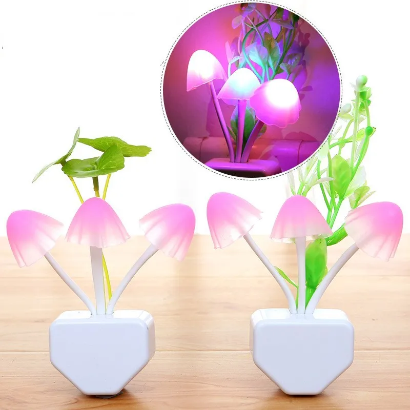 

New Night Light EU US Plug Induction Dream Mushroom Fungus Light 220V 3 LED Mushroom Light Led Night Light 7 Colors