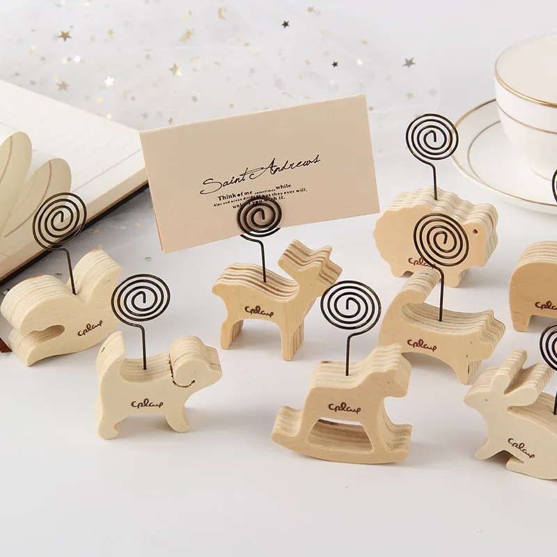 1 Piece Business Card Holder Cute Animal Pattern Message Organizer Simple Wooden Photo Album Clip Desk Office Accessories