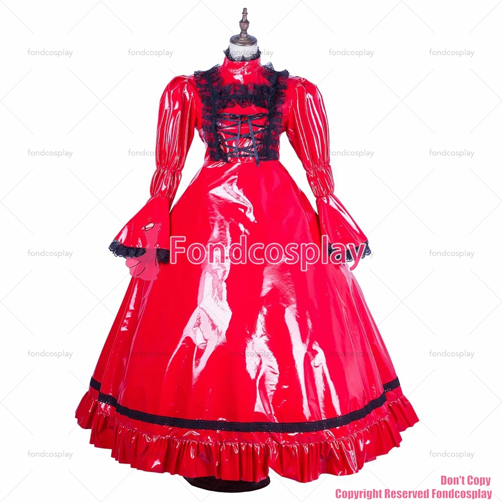 

tailor-made sexy adult dressing cross maid sissy long red thin pvc lolita punk gothic vinyl dress tv/cd[g1769]