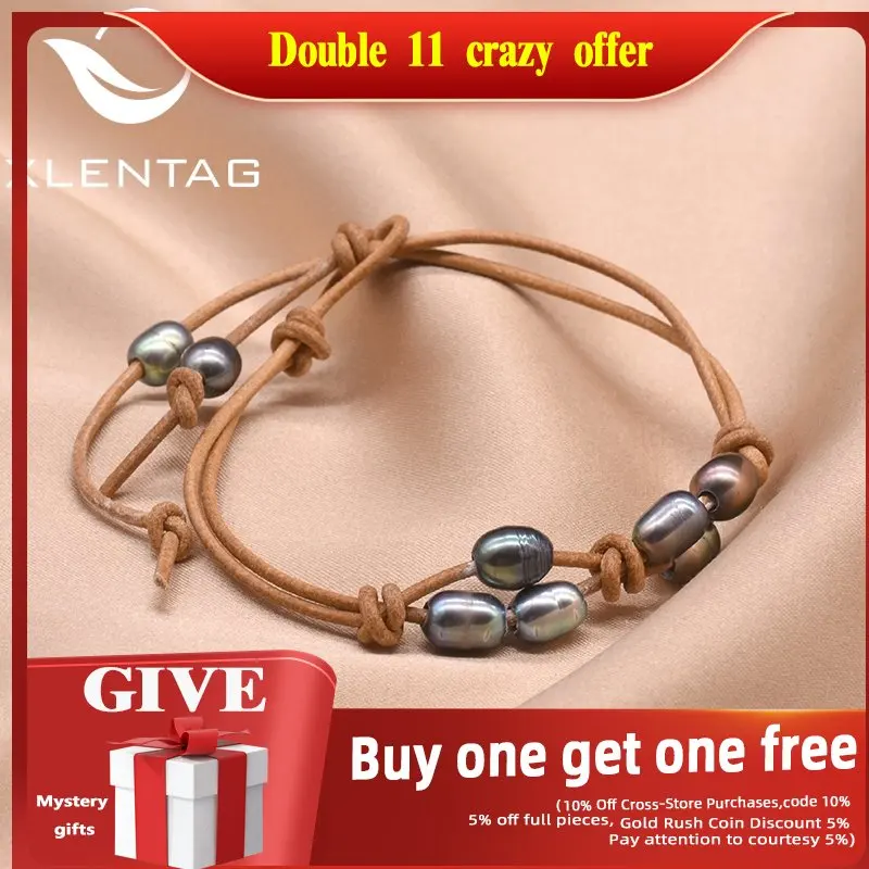 

XlentAg Handmade Fresh Water Black Pearl 2 Layer Cowhide Leather Bracelets For Women Party Daughter Girls Ethnic Jewelry GB0162