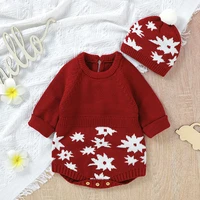 christmas baby romper 2022 autumn winter new baby boy girl triangle romper hats sets for toddler baby jacquard knitting jumpsuit