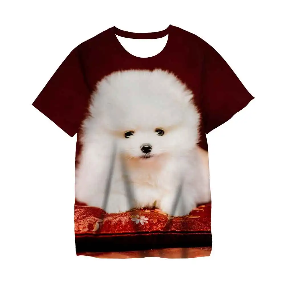 

2022 summer fashion children's cute puppy dog girl/boy T-shirt clothes printing small animal T-shirt children's clothing 4-14T