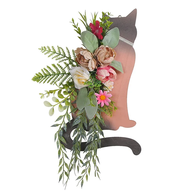 

Halloween Cat Door Wreath Wooden Cat Christmas Garland Spooky and Cute Halloween Decoration for Front Door Simulation Flower