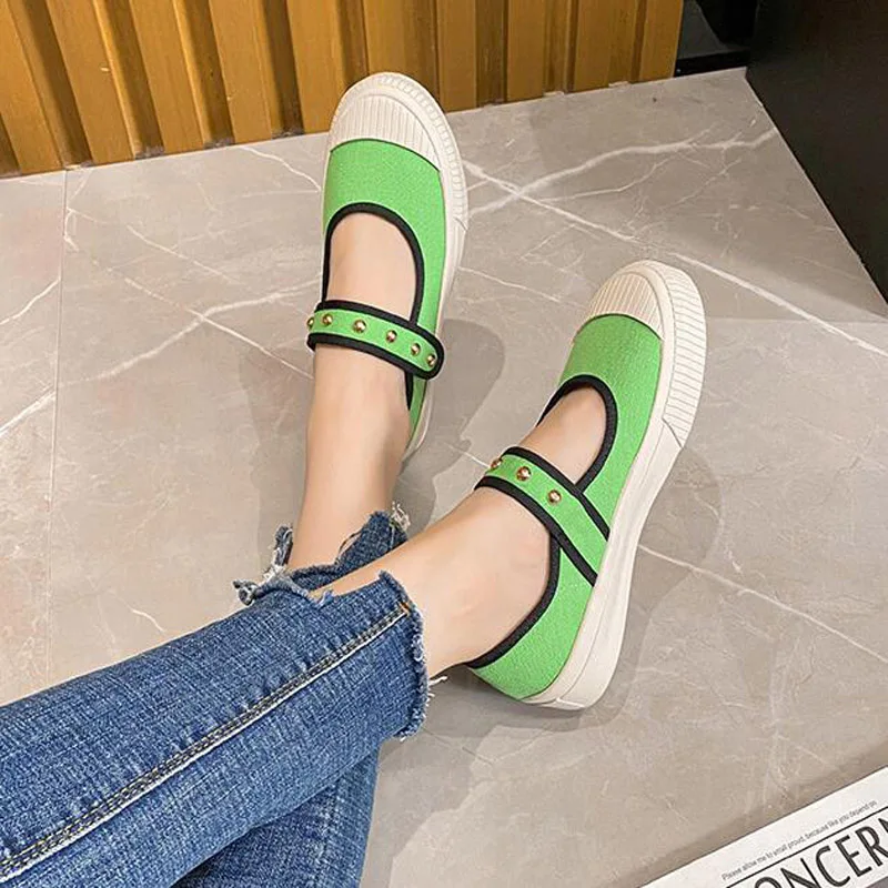 Brand Mary Jane Shoes Thick-soled Canvas Shoes Women Retro Rivet Lolita Shoes Japanese Jk Uniform Original Girl College Style