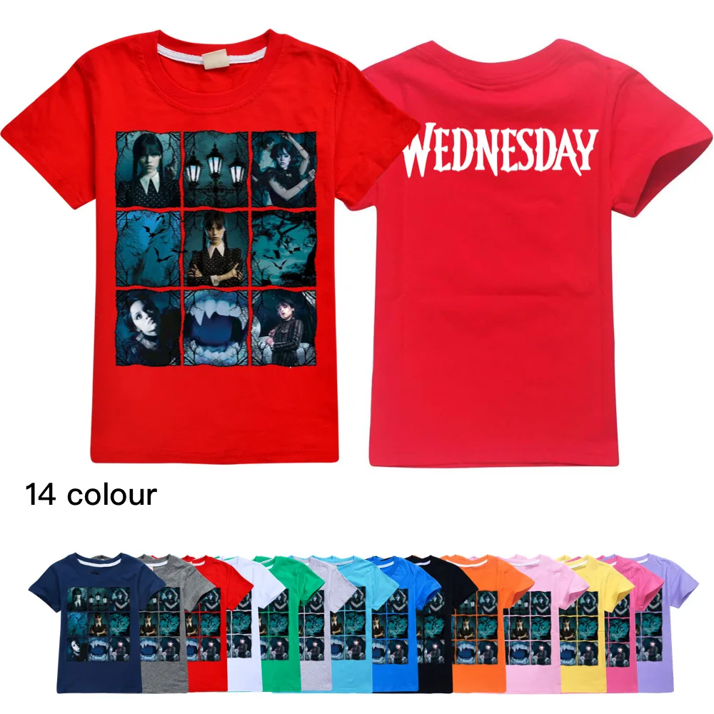 

Hot Sale Kawaii Cotton Children T-Shirt Wednesday Addams Kids Clothes Casual Shirts Unisex Short-sleeve Tees Toddler Boys Girls