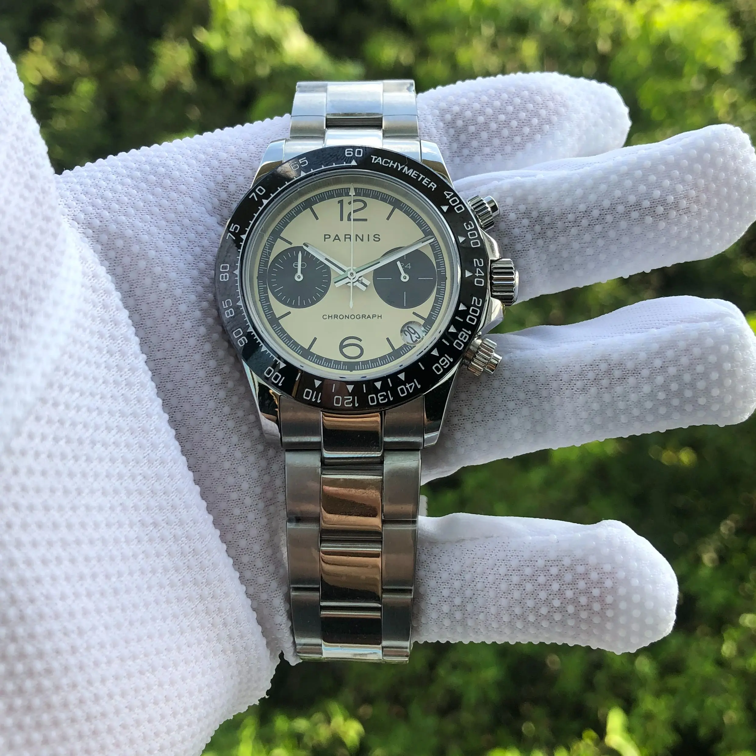 Модный мужской кварцевый хронограф Parnis с желтым циферблатом диаметром 39 мм