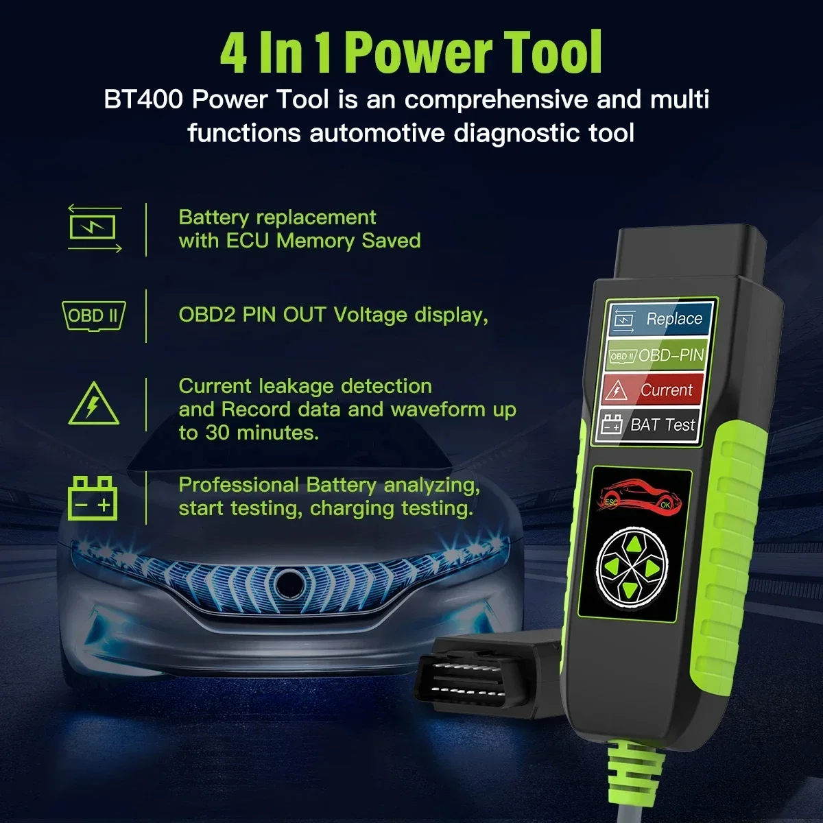 Фото TopDiag BT400 автомобильный сканер OBD2 интеллектуальный тестер батареи анализатор батареи OBD сканирование 12 В/24 В автомобильный диагностический инструмент №4