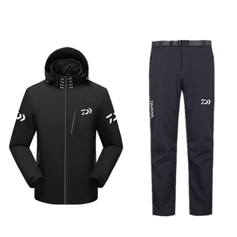 2023 New Daiwa Winter Fishing Suit Unisex Outdoor Waterproof Fleece Warm Fishing Clothes Hooded Jacket Men Fisherman Two-piece