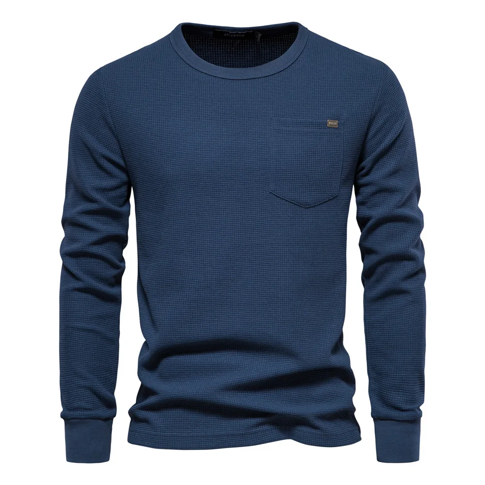 

Men's Casual Long Sleeve Round Neck Top Youth Pocket T-Shirt