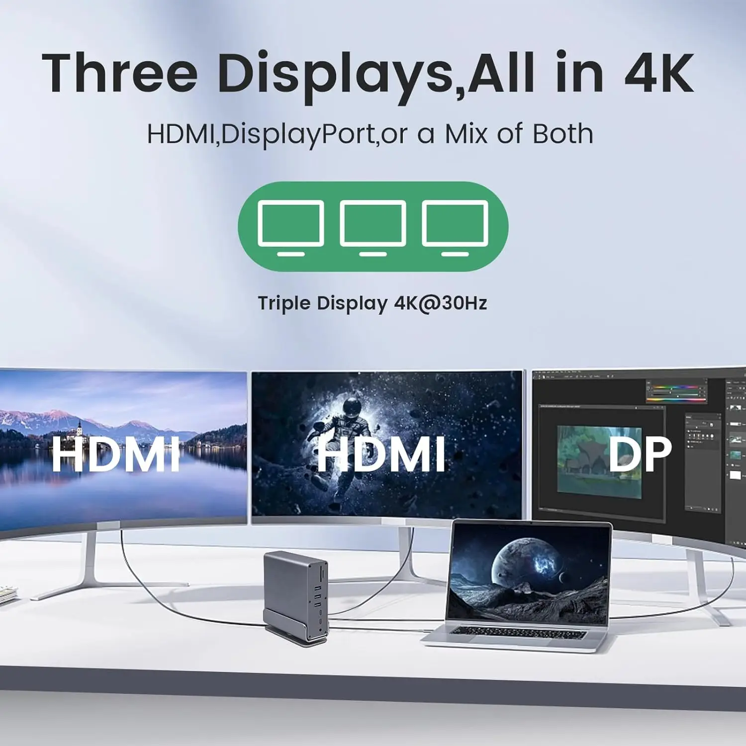 Док-станция 15 в 1 USB C Вертикальный концентратор 4K HD с тройным монитором RJ45 1000M 3.0/2.0