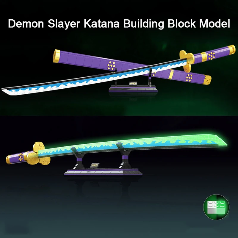 

Demon Slayer Luminous Katana Building Block Model Ninja Sword Weapon Brick Building Model Kits Anime Knife Toys for Children