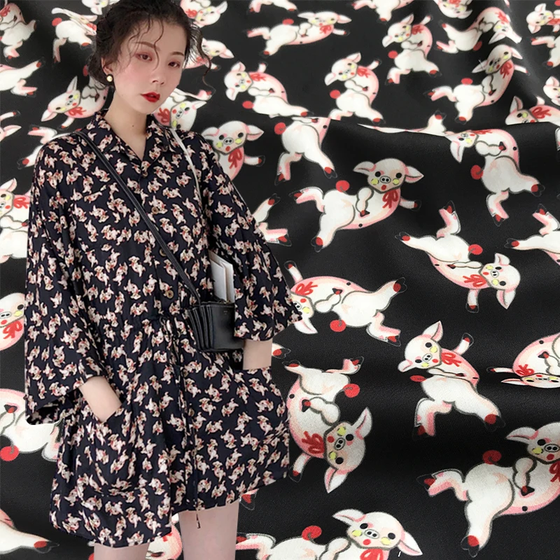 

147cm Wide Digital Printing Fabric Meter Micro Elastic Shirt Dress Pig Print Fabric 100% polyester Fabric Wholesale Nylon Cloth