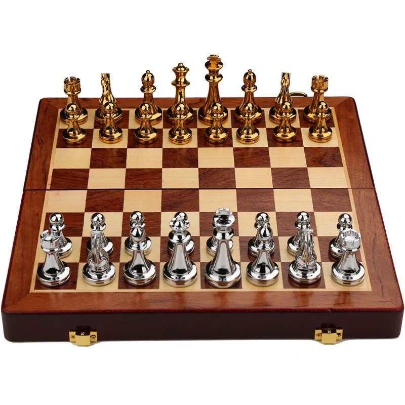 

Luxury Metal Chess Set Pieces Wooden Hand Made Tournament Folding Checkerboard Backgammon Children Juego De Mesa Family Games