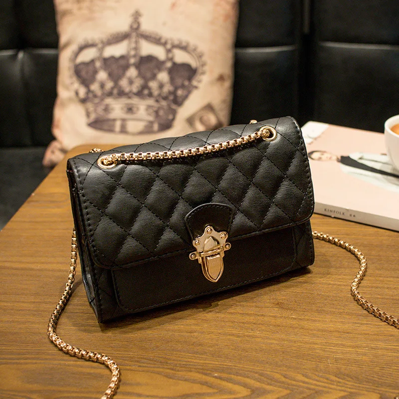 

Luxury Diamond Lattice Chain Crossbody Bags For Women Sewing Thread PU Leather Shoulder Bag Ladies Small Purses and Handbags