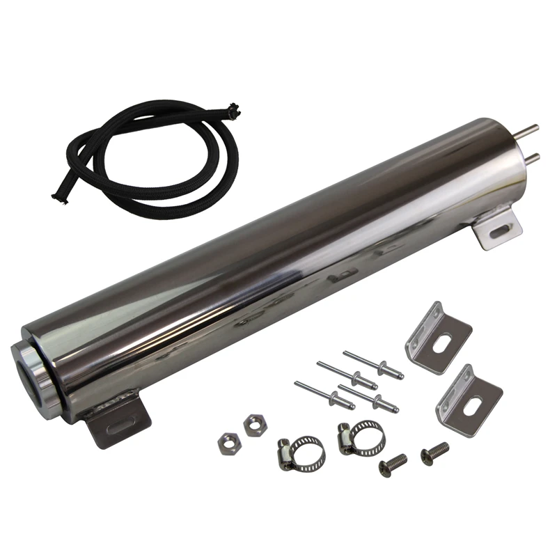 

3" x 16" Radiator Coolant Overflow Puke Tank Polished Stainless Steel 50 oz with 4AN 1 Meter Bradied Nylon Oil Hose