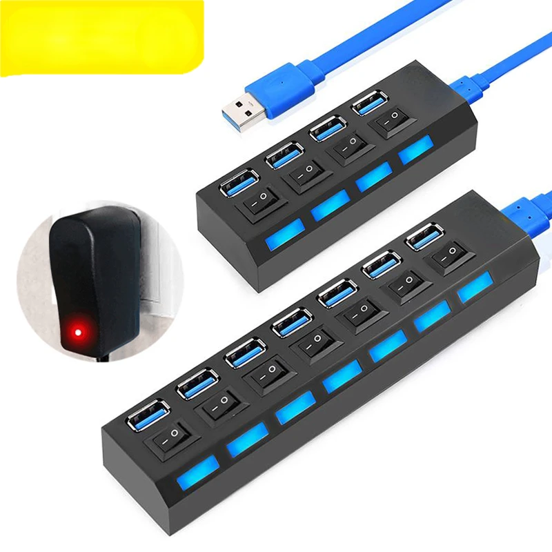 

3.0 Hub Multi USB HUB 7 Port OTG HUB Charge With Power Adapter LED USB Multi Ports Splitter for Computer PC Extender 3.0 2.0