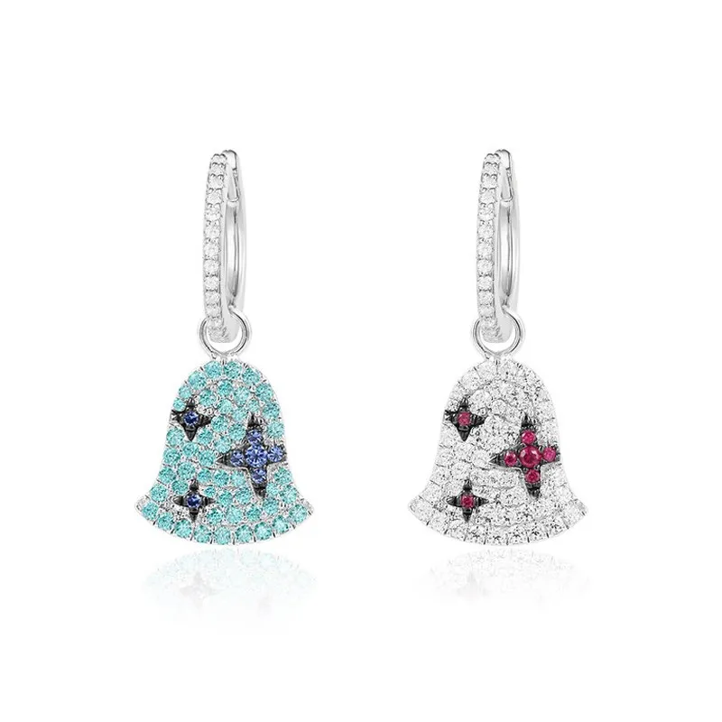 

Luxury Brand 925 Sterling Silver Jewelry Mono White Red Blue Bell Earring Micro Cubic Zirconia Women Juny New Collection