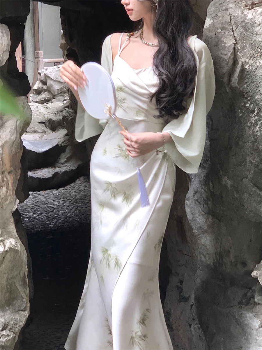 

Midi Print Dress Set Women Summer 2023 New Elegant Vintage Clothes Holiday Evening Party Prom 2 Piece Korean Dresses Sets Suits