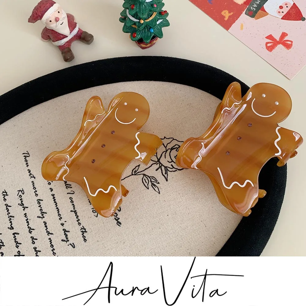 AuraVita Alloy Resin Snowman Gift Box Gingerbread Man Hair Claw Christmas Party Creative Clip Cute Girl Accessories