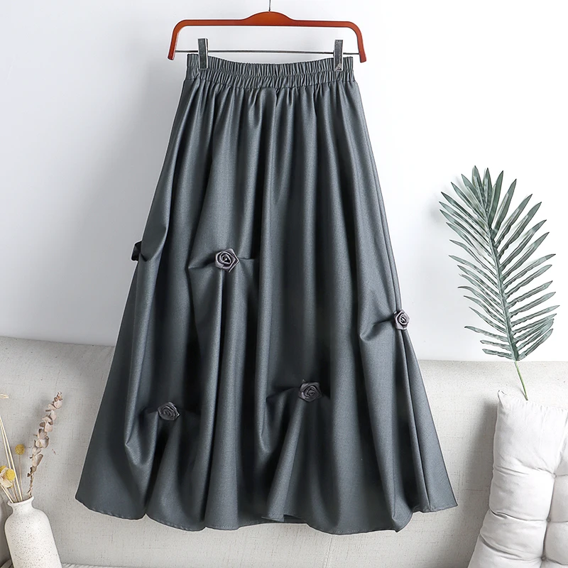 

Ball Gown Skirts High Waist Elastic Jupe 3D Floral Mujer Faldas New Autumn Long Black Skirt Casual Women Clothes Dropshipping