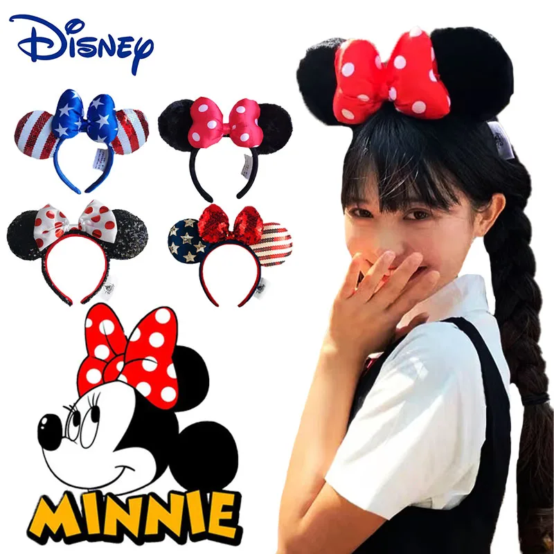 

2023 Disney Headwear Mickey Mouse Sequins Classic Minnie Bow Plush Disney Ears Adult and Children Headwear Girl Fashion Piece