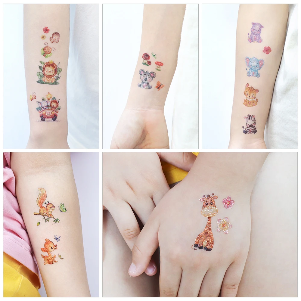 VeeCharm-блестящие временные тату-наклейки с животными для детей товары дня рождения