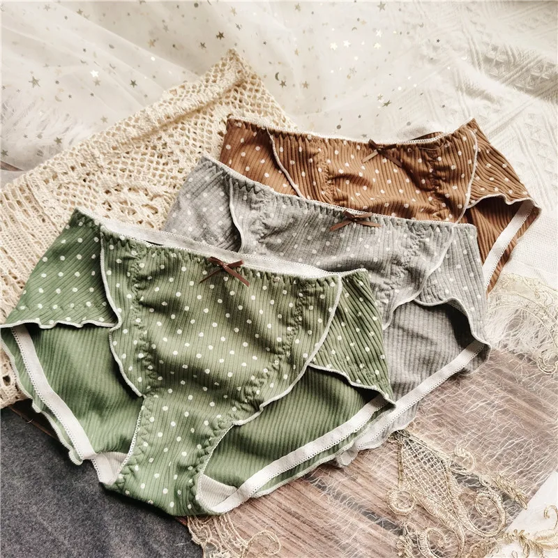 

2022 Women's Cotton Underwear Sexy Lace Panties Fashion Bow Briefs Low Waist Seamless Dot Underpants Female Lingerie Cute