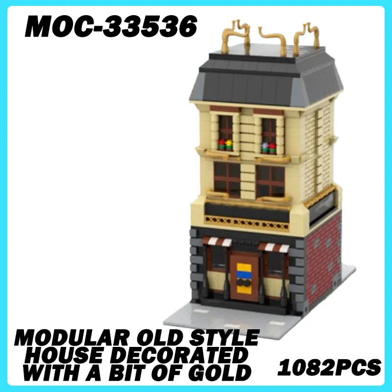 MOC-33536 Модульный дом в старом стиле украшенный биткой из золота средневековый