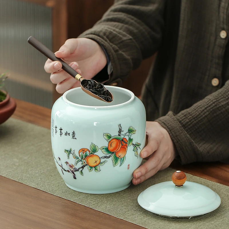 Blue and White Porcelain Tea Tank Sealed Ceramic Storage Jar with Lids Moisture-proof Coffee Candy Food Containers