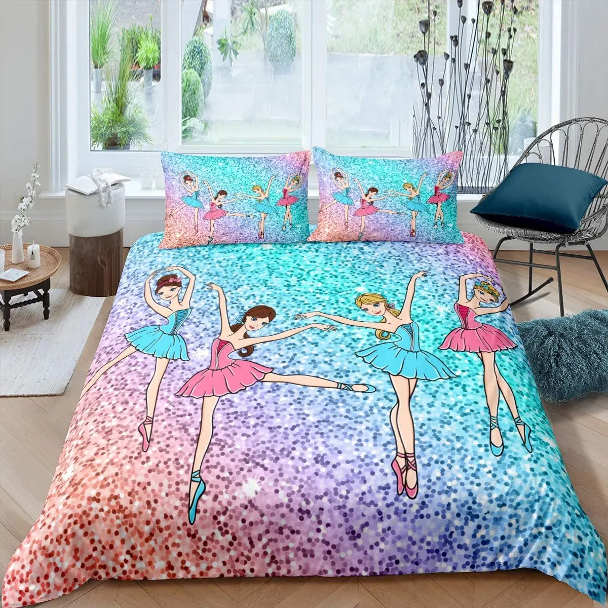 

Glitter Graceful Dancer Dreamy Girly Queen King Polyester Quilt Cover Ballet Duvet Cover Galaxy Ballet Dance Twin Bedding Set