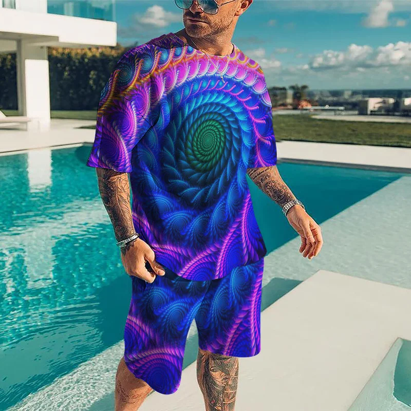 

Summer Men T Shirt Sets 3D Printing Vertigo Vision Stree Sportwear Oversized Track suit Short Sleeves tshirt Shorts outfits Sets