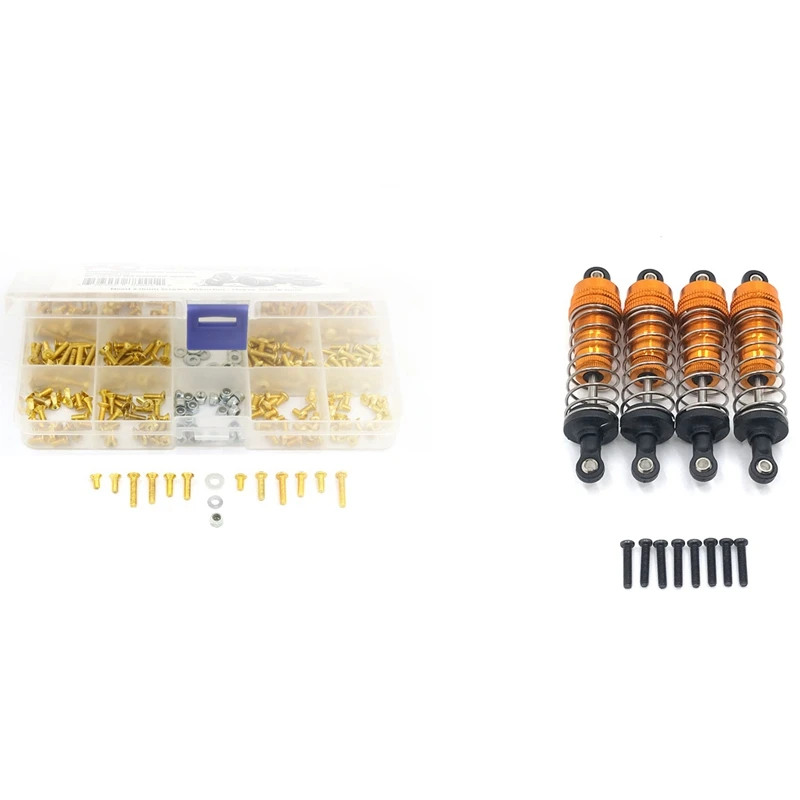 

4Pcs Metal Shock Absorber Damper For Wltoys 124019 124018 144001,Yellow & 1Set M3 Metal Screws Nuts Box Set