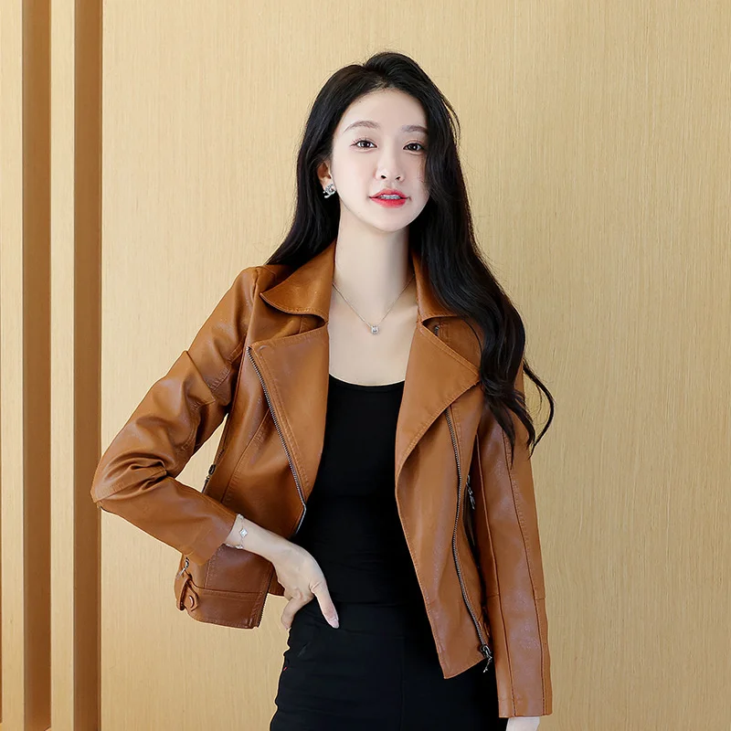 100% genuine real Short Women's Slim Fit Large Size 2023 Autumn Winter New Middle aged Haining Sheepskin Leather Jacket Fashion
