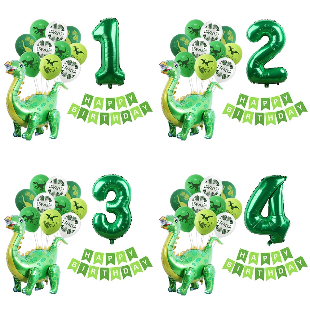 

13pcs Brachiosaurus Foil Balloons Set Kids Favors Happy Birthday Banner Party Decorations Age 1-9 Green 32inch Number Foil Balls