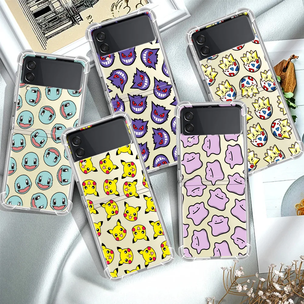 

Pokemon Pikachu Cartoon Luxury Case For Samsung Galaxy Z Flip 3 5G Funda Z Flip3 Clear PC Hard Shockproof Back Phone Coque Shell