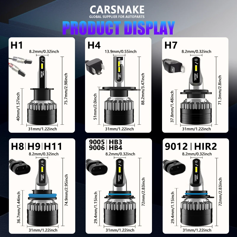 Carsnake H4 H1 H7 Faray Лампы для фар автомобилей 50 Вт 3570 лм 6000CSP H8 H11 Противотуманные фары 12