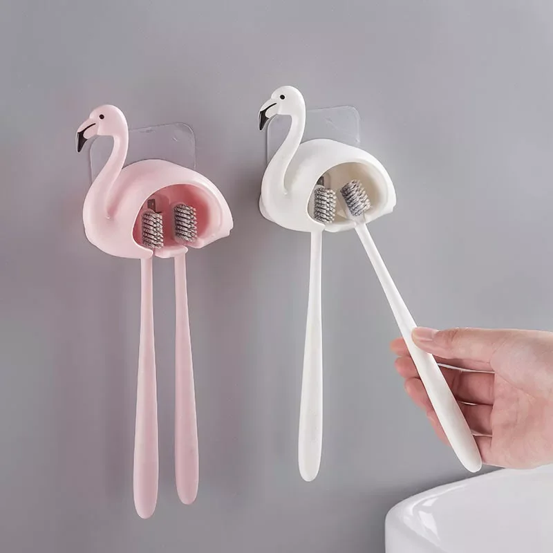 

New in Holder Sucker Flamingo Shaped Bathroom Accessories 2 Position 1Pcs Cute Wall Mount Toothbrush Rack Organizer christmas de