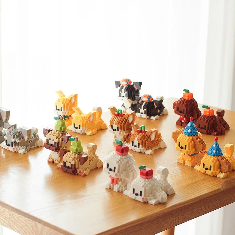 Животное Собака Микро Строительные Блоки Мопс Тедди Шнауцер Хаски Корги Каваи 3D