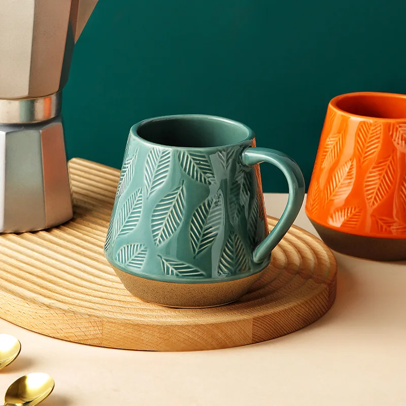 Creative water cup Japanese relief pattern frosted personalized couple milk coffee cup ceramic cup rough ceramic mug