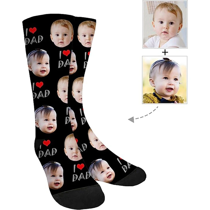 Custom Print Your Photo Personalized Socks Fashion Funny Red Heart DIY Birthday Valentine's Novelty Sock Girlfriend Gift