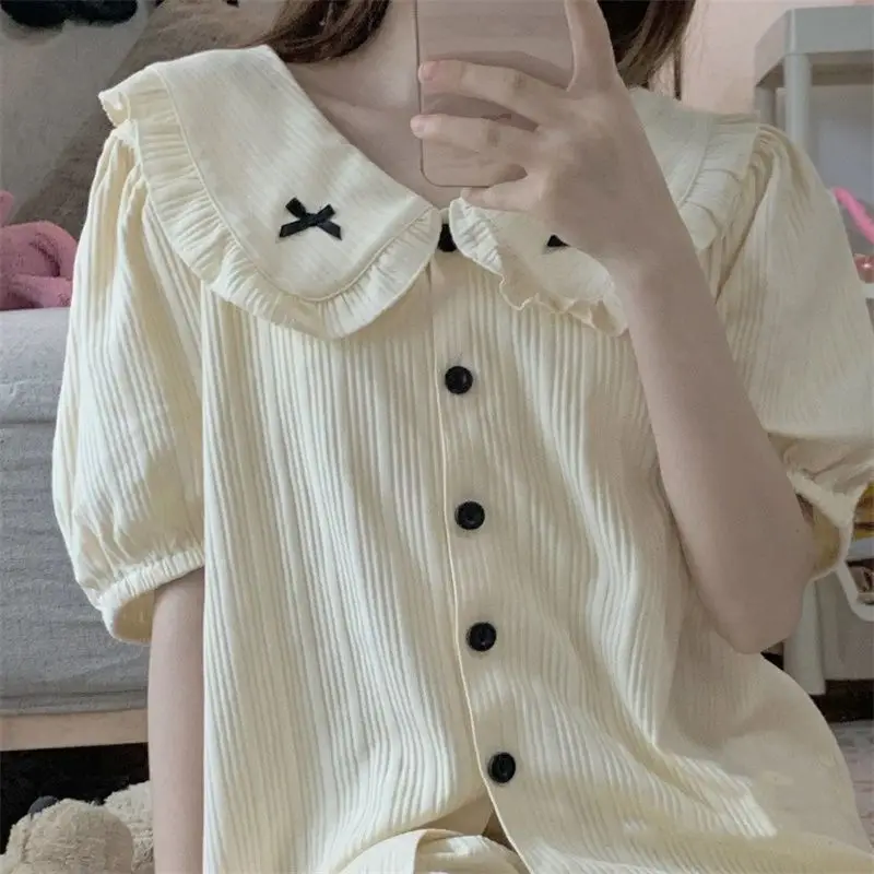 Два комплекта летних женских пижам шорты с короткими рукавами милая