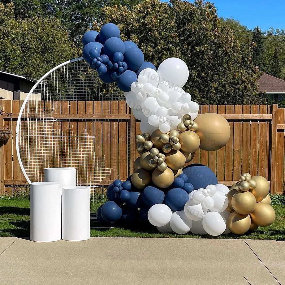 

1 комплект, темно-синие и белые шары, арка, фотоэлемент, золотистый, хромированный, фотоэлемент для дня рождения, аксессуары для вечеринки