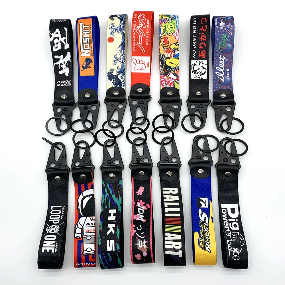 

100PCS Wholesale JDM Keychain Car Key Strap Nylon Key Tag Racing Motorcycle Key Rings Transfer Ring Strap Wrist