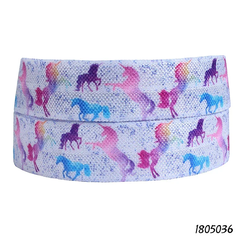

(50 yards/lot) Free shipping unicorn printed fold over elastic for hair ties 5/8" 15mm DIY
