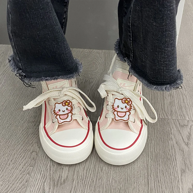 

Sanrio Kawaii Hello Kitty парусиновые туфли Симпатичные Мультяшные аниме женские модные мягкие низкие тонкие дышащие повседневные туфли студенческие девушки подарок