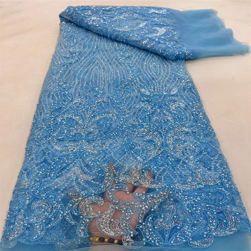 

2023 Luxury Sequin Lace Fabric With Pearl Latest African mesh Tulle Lace Fabrics African Lace Fabric tube Beads For Sewing