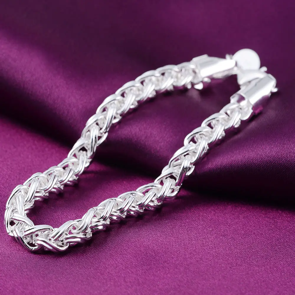 

Luxury 925 Sterling Silver Cuff Bracelets Simple 6mm Twist Round Chain Fashion Bracelets Bangle for Women Jewelry Christmas