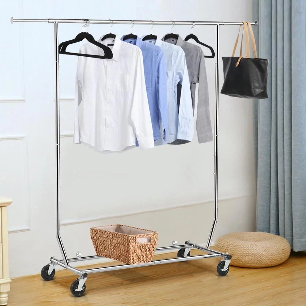 

Adjustable Clothing Garment Rack Single Rail W/Casters,Silver